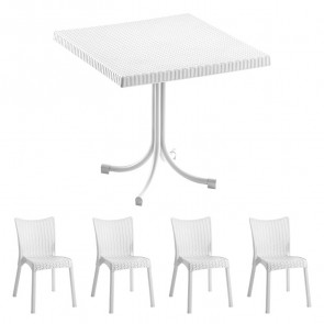 Set tavolo Ivo + 4 sedie Rossana poly rattan bianco esterno giardino