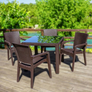 Set tavolo Claro + 4 sedie Maddy poly rattan marrone scuro esterno giardino