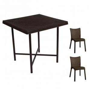 Set tavolo Leo + 2 sedie Rossana poly rattan marrone scuro esterno giardino